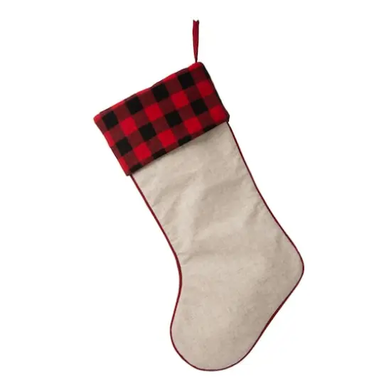 Glitzhome&reg; 21" LED Embroidered Dog Linen Christmas Stocking {9}