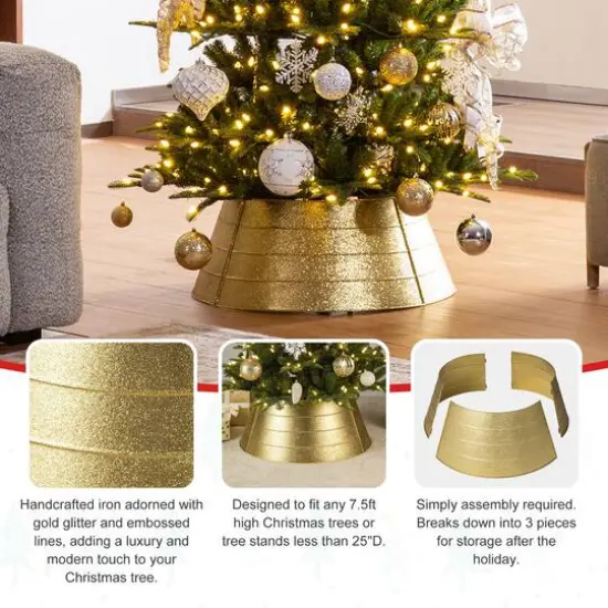 Glitzhome&reg; 2ft. Gold Glitter Metal Tree Collar {9}