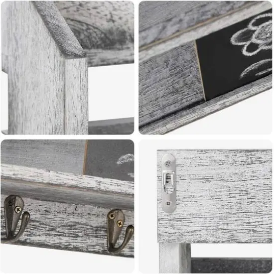 NEX&trade; Wall Mount Mail & Key Holder Organizer with Chalkboard Surface Rustic White-Gray {6}