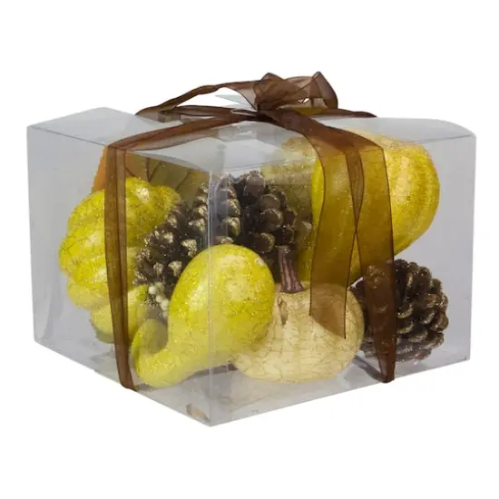 Crackled & Glittered Fall Pumpkin, Gourd, Berry & Pinecone Decoration Set {1}