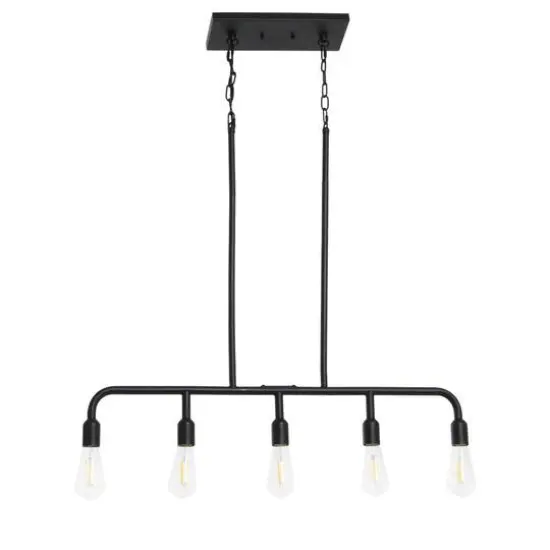 Hello Honey® Robert Stevenson Lighting Benson Exposed Bulb Metal 5-Light Linear Chandelier Matte Black {9}