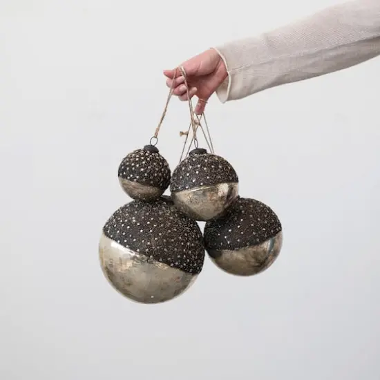Hello Honey&reg; 5" Starry Bronze & Dipped Silver Mercury Glass Ball Ornament {3}