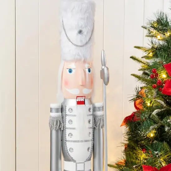 Glitzhome® 42"H Wooden Christmas Silver Dressed Soldier Nutcracker {5}