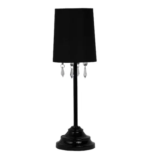 Simple Designs 17.2" Table Lamp with Fabric Shade & Hanging Beads Black {1}