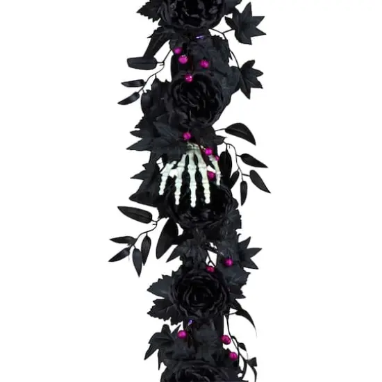 6ft. Bad to the Bone Skeleton Hand & Flower Halloween Pre-Lit LED Garland {5}