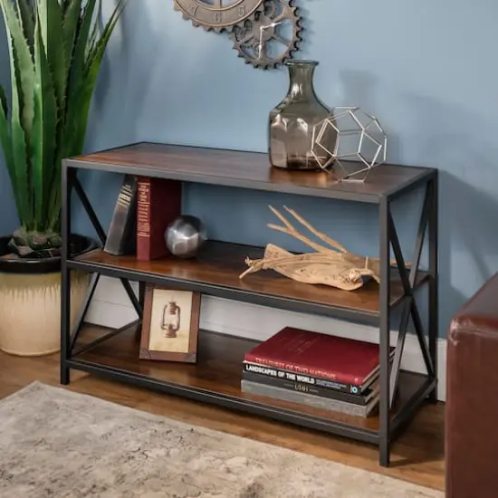 Walker Edison Dark Walnut X-Frame Industrial Wood Bookshelf {3}