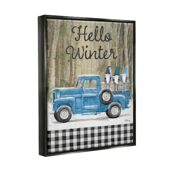 Stupell Industries Hello Winter Plaid Gnomes Framed Floater Canvas Wall Art {4}