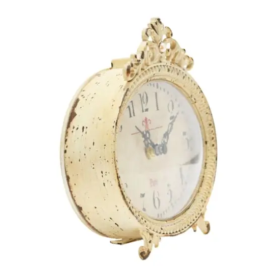Hello Honey&reg; 6.5" Distressed Pewter Mantel Clock Cream {4}