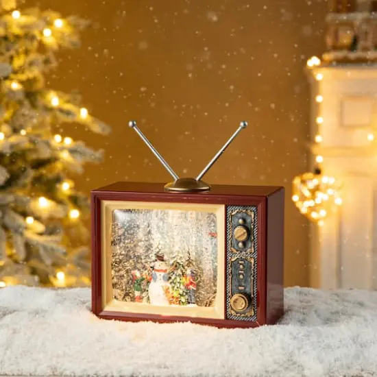 Glitzhome&reg; 7.5" Lighted TV with Snowman Waterglobe {4}
