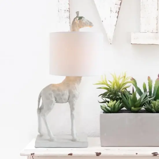 Hello Honey&reg; 28" White Resin Giraffe Table Lamp with Linen Shade {4}