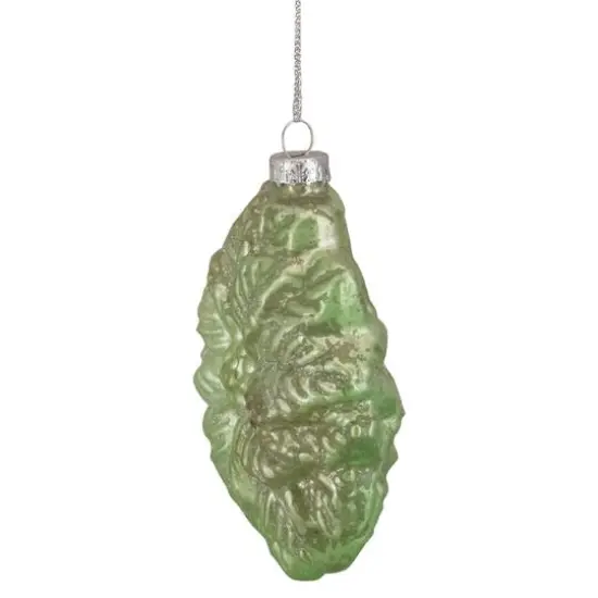 4" Glittered Green Poinsettia Flower Glass Christmas Ornament {7}
