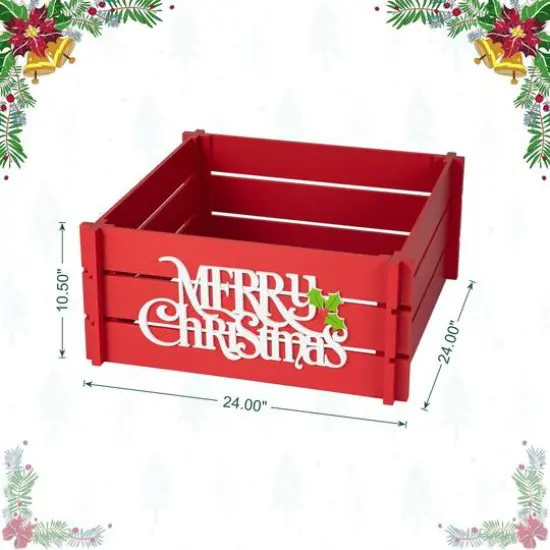 Glitzhome&reg; Red Merry Christmas Crate Tree Collar {8}