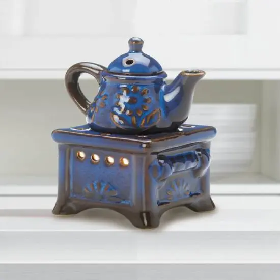 5" Blue Porcelain Teapot Stovetop Candle Oil Warmer {3}