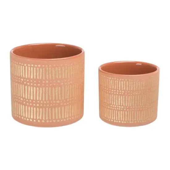 Hello Honey&reg; Coral Stoneware Pots with Gold Pattern Set {6}