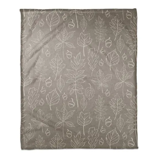 Gray Fall Leaf Patterned Coral Fleece Blanket {1}