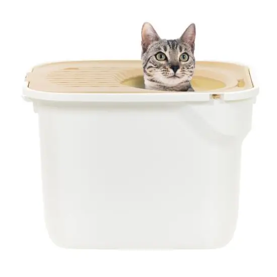 IRIS&reg; 49qt. White & Beige Cat Litter Box with Top Entry Lid {8}