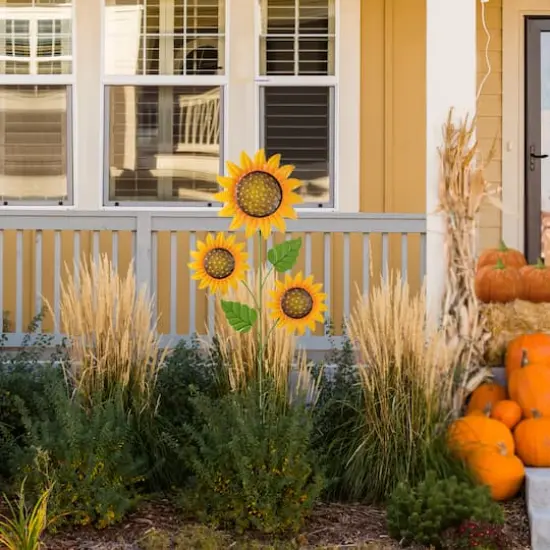 Glitzhome&reg; 48.25" Fall Metal Sunflowers Yard Stake {3}