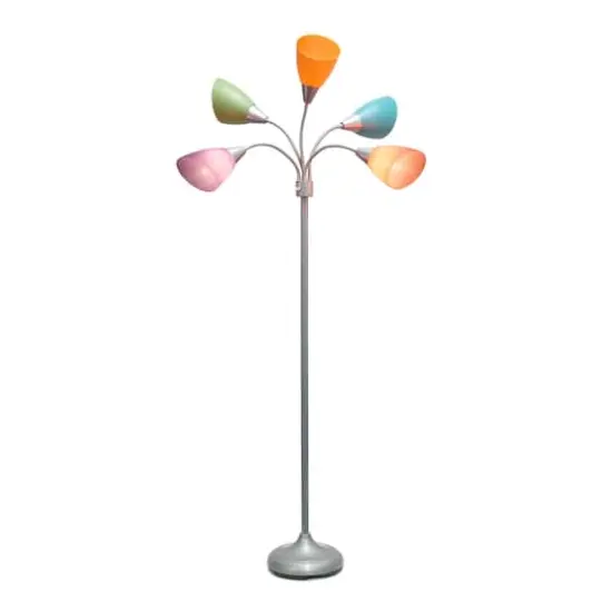 Simple Designs&trade; 5.6ft. 5-Light Gooseneck Silver Floor Lamp Fun Multicolored Shades {11}