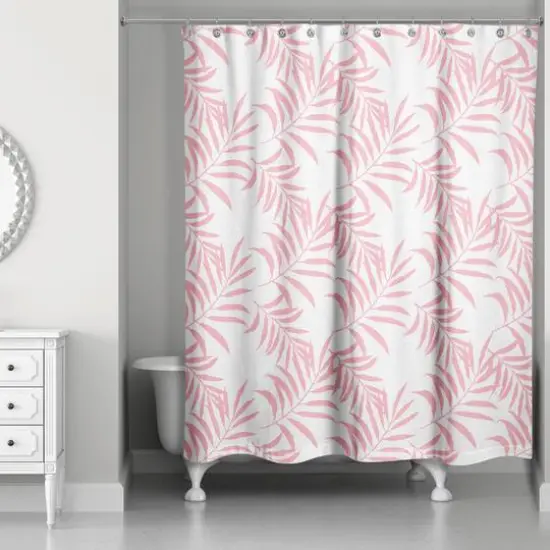 Palm Print Shower Curtain Piink and White {3}