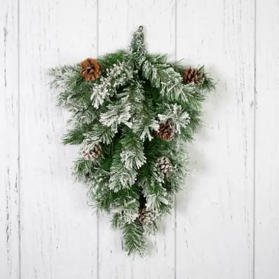 22" Unlit Snowy Flocked Angel Pine with Pine Cones Christmas Teardrop Swag {8}
