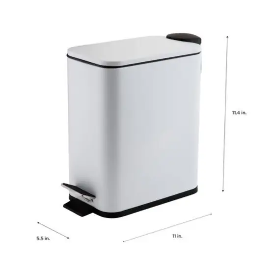 Simplify White 5L Slim Rectangular Pedal Trash Bin with Soft Close Lid {5}
