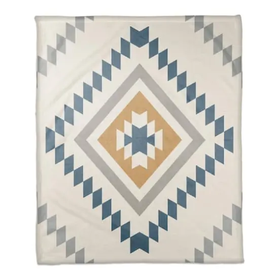White, Blue & Yellow Southwestern Diamond Pattern Coral Fleece Blanket {1}
