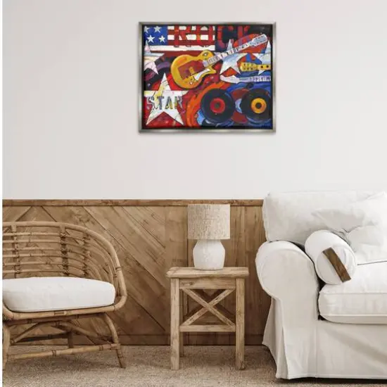 Stupell Industries Rockstar Americana Music Tribute Floater Framed Art Gray {3}