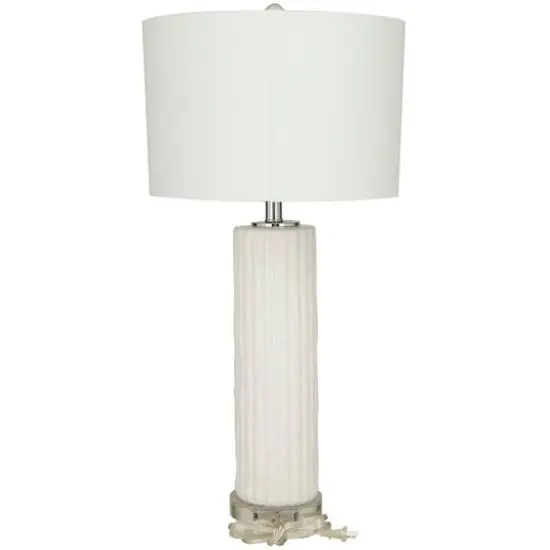 White Ceramic Fluted Base Table Lamp with Drum Shade 15" x 15" x 30" {7}