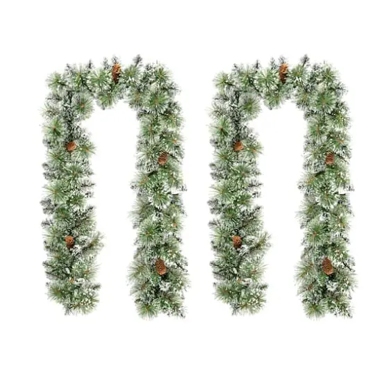 Glitzhome&reg; 6ft. Pre-Lit Frosted Greenery Pinecones Christmas Garlands with Timers, 2ct. {7}