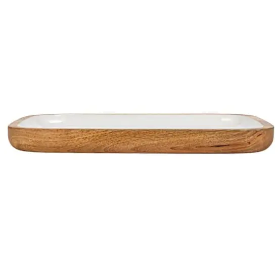 Hello Honey&reg; 16" White Enameled Mango Wood Tray {6}