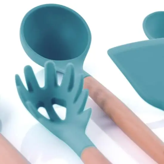 MegaChef Light Teal Silicone & Wood Cooking Utensils Set, 9ct. {3}