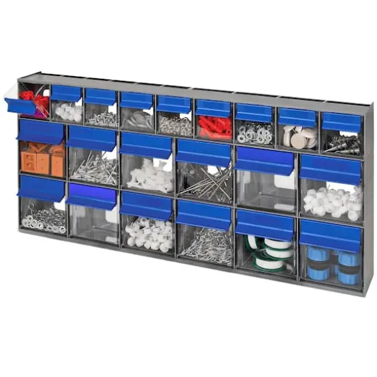 Quantum Storage Systems&reg; 3.625" x 23.625" Gray 21 Compartment Storage Box with Clear Tip Out Bins {1}