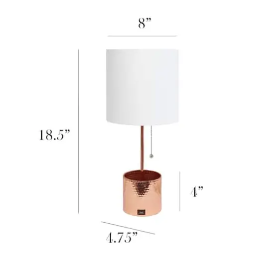 Simple Designs 18.5" Hammered Metal Container Base Table Lamp with USB Charging Port White/Rose Gold {4}