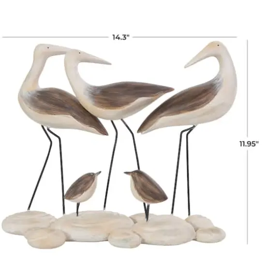 14" Brown Polystone Bird Family Sculpture with Cream Rock Base {4}