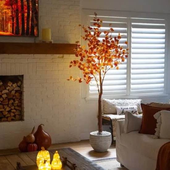 7ft. Pre-Lit Grand Autumn Eucalyptus Artificial Fall Tree with 420 Warm White LED Lights {9}