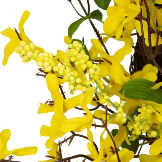 24" Yellow Forsythia & Berry Floral Spring Wreath {5}
