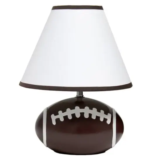 Simple Designs&trade; 11.5" Football Base Table Lamp with White Shade Brown Trim {1}