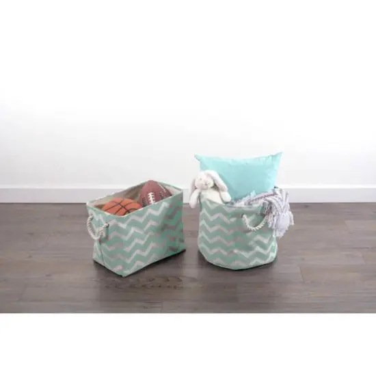 DII&reg; Medium Round Chevron Polyester Bin Aqua {7}