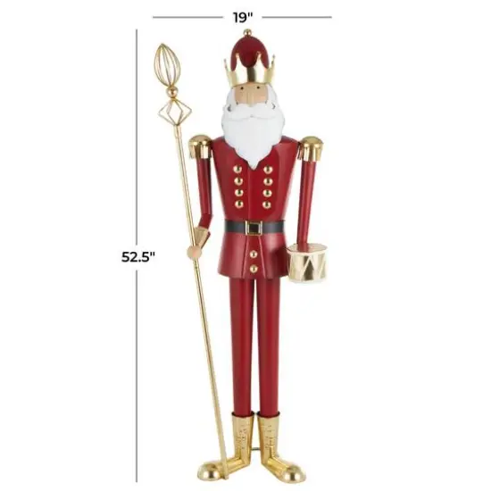 52.5" Red Standing Nutcracker with Drum Metal Sculpture {8}