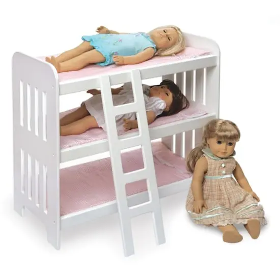 Badger Basket Pink Gingham Triple Doll Bunk Bed with Ladder & Bedding {5}