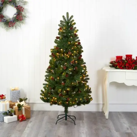 6ft. Pre-Lit Rocky Mountain Spruce & Pinecone Artificial Christmas Tree, Clear LED Lights {6}