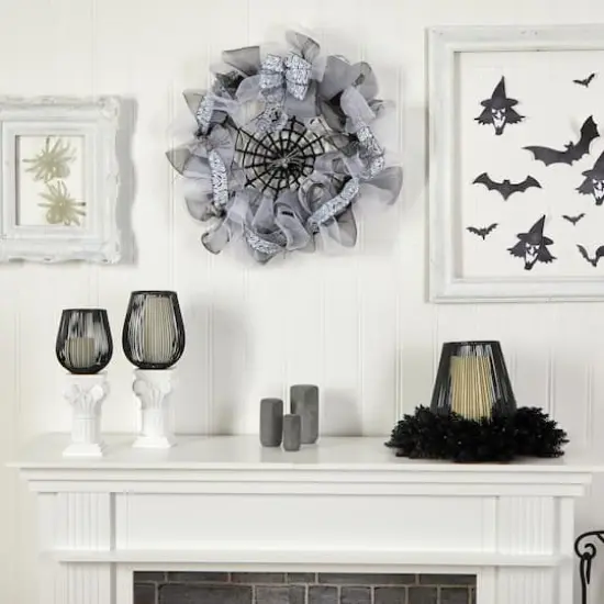 26" Halloween Spider Web Mesh Wreath {5}