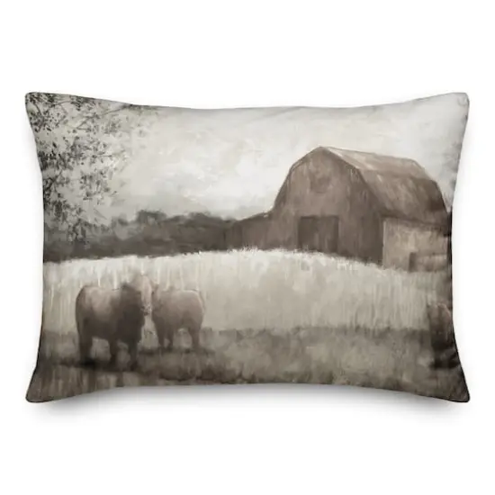 Neutral Barn And Cows Throw Pillow {1}