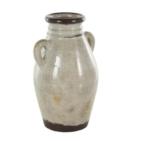 13.75" Cream Ceramic Antique Amphora Vase with Speckled Texturing {3}