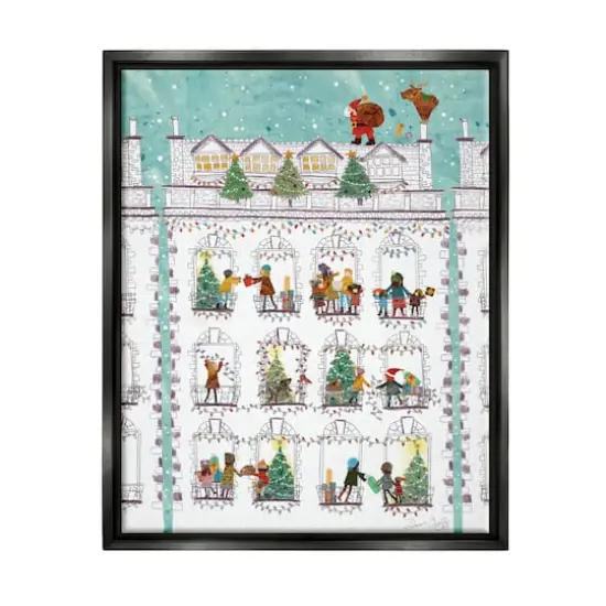 Stupell Industries Santa Claus Gifts City Rooftop Framed Floater Canvas Wall Art Black {1}