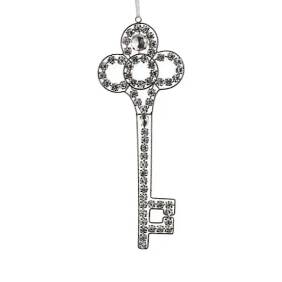 10" Silver Antique Finish Rhinestone Embellished Key Christmas Ornament {1}