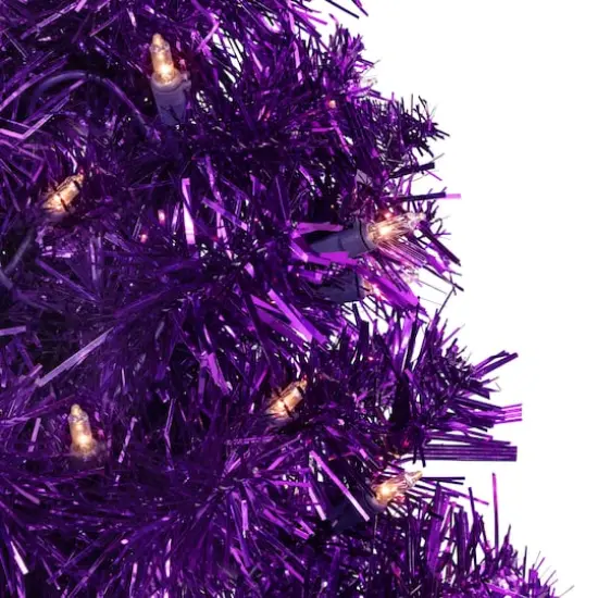 2ft. Pre-Lit Iridescent Purple Tinsel Pine Artificial Christmas Tree, Warm White Lights {4}