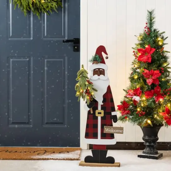 Glitzhome&reg; 35.75" Lighted Wooden Africa Santa Porch Decor with Timer {3}