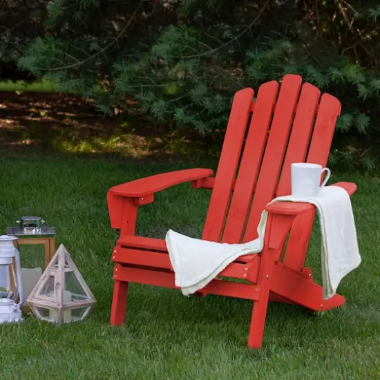 36" Classic Folding Wooden Adirondack Chair Red {3}
