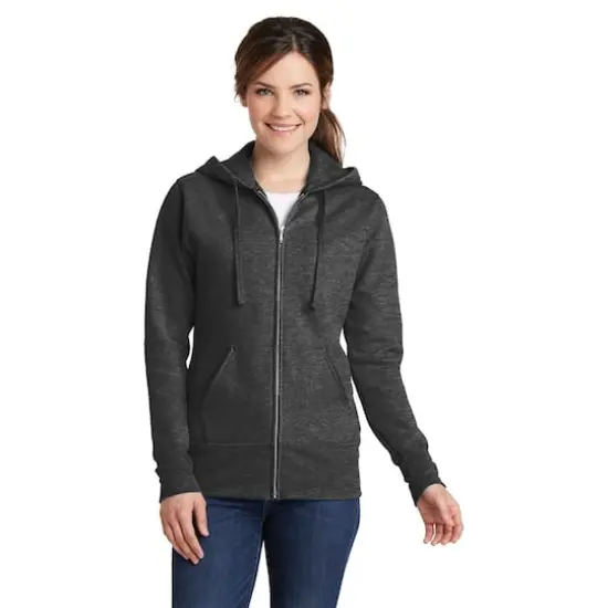 Port & Company&reg; Ladies Core Fleece Full-Zip Hooded Sweatshirt Dark Heather Gray {3}